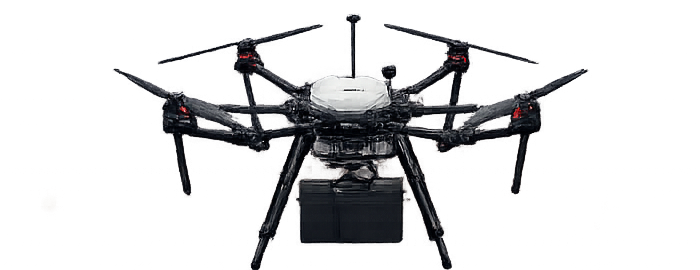 Cargo drone carrying a package